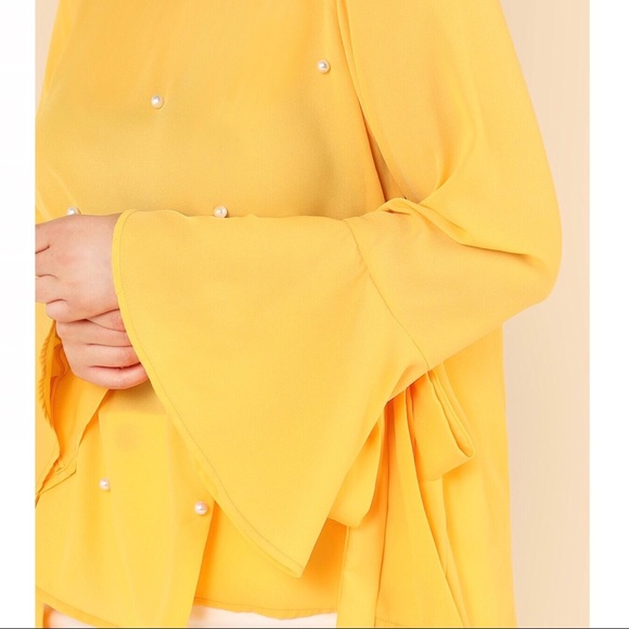Plus Size Yellow Blouse With Pearls - Picture 4 of 7